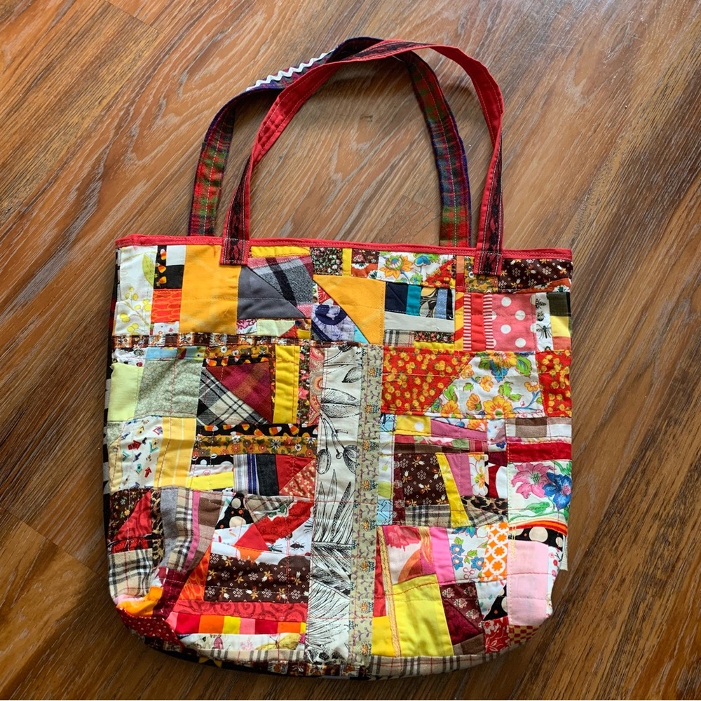 Autumn Orange Tote Created from Scrap Fabric Fully Lined XL Bag